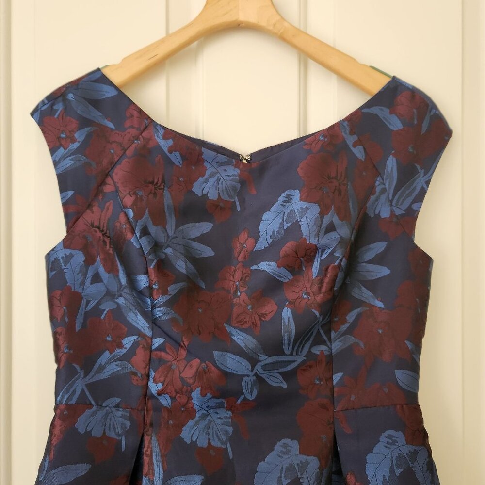Tommy Hilfiger Jaquard Floral Cocktail Dress Blue Burgundy Sleeveless Party - Picture 3 of 7